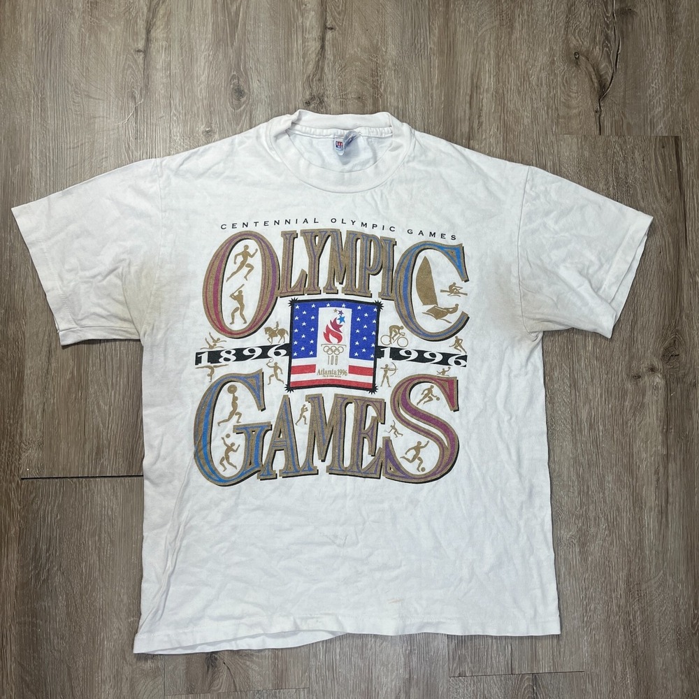 VTG 1996 Olympic Games Atlanta T-Shirt White Single Stitch Short Sleeve